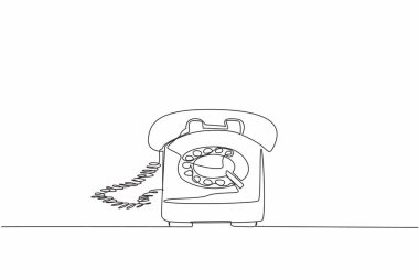 Tek bir satır retro telefon. Eski teknoloji. Klasik bir şekil. Dijital çağda nadiren bulunan bir telefon şekli. Ulusal Telefon Günü. Devamlı çizgi tasarımı grafik çizimi