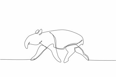 Tek sıra halinde tapir pozu verin. Bu hayvanın özelliği eşsiz bir burna sahip olmasıdır. Bu hayvanın nesli tükenmek üzere. Tapirus. Dünya Tapir Günü. Devamlı çizgi tasarımı grafik çizimi