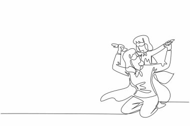 Tek sıra halinde bir anne ve kızı birlikte oynuyorlar. Evdeki mikropları yok etmek için birlikte çalışın. Süper insan gücü. Otizm Süper Anne Günü. Bir çizgi tasarımı vektör illüstrasyonu