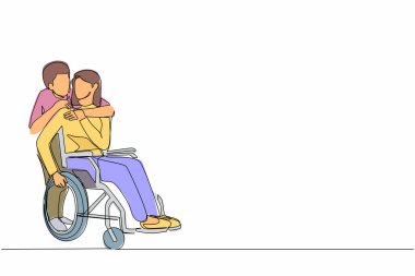 Araba kazasından sonra tekerlekli sandalyedeki kadını ve kocasını cesaretlendiren tek sıra. Karşılıklı bakım, engelli insanları toplumda eşit hale getirdi. Bir çizgi tasarım vektörü