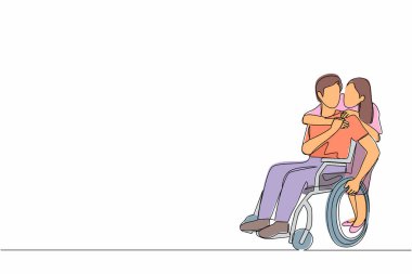 Araba kazasından sonra tekerlekli sandalyedeki adamı ve karısını cesaretlendirmek için tek sıra çizmiş. Karşılıklı bakım, engelli insanları toplumda eşit hale getirdi. Devamlı çizgi çizim tasarım vektörü