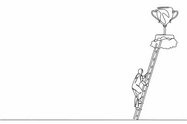 Arap iş kadınlarını bulutların üzerine tırmandıran tek sıra. Başarılı olmak için dişi tırmanma merdiveni. Başarılı olmak için motivasyon konsepti. Bir çizgi çizimi grafik tasarım vektör çizimi