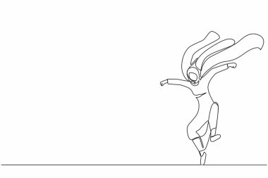 Sürekli olarak, Arap iş kadını süper kahraman pelerinli kadını çiziyor. Gökyüzünden başarılı bir süper kahraman indi. Liderlik, hedefe ulaşmak için meydan oku. Tek çizgi çizimi tasarım vektörü grafik çizimi