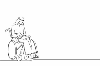 Devamlı genç, pozitif sakat öğrencileri çizen bir satır tekerlekli sandalyede otururken kitap okuyor. Üniversitede okuyan Arap engelli bir adam. Tek çizgi çizimi tasarım vektörü grafik çizimi