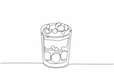 Tek sıra halinde krema ve çikolata katmanlı çikolata parfe çiziyor. Çikolata aromalı iç. Lezzetli. Ulusal Çikolatalı Parfe Günü. Devamlı çizgi tasarımı grafik çizimi