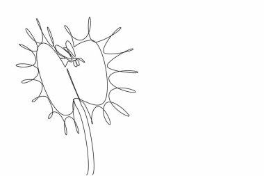 Venüs sinekkapanı içinde sürekli çizilen bir çizgi var. Böceksi bitkiler. Dünya hayatının simbiyozu. İnsanlar için yararlı. Dünya Etçil Bitki Günü. Tek çizgi çizimi tasarım vektör çizimi