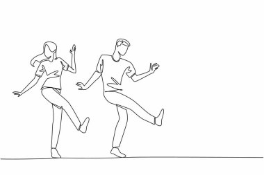 Tek sıra halinde dans eden karı koca. Dansçı ska gibi. Trompet sesini takip ediyorum. Ritmik olarak. Akort. Memnun oldum. Uluslararası Dans Günü. Devamlı çizgi tasarımı grafik çizimi