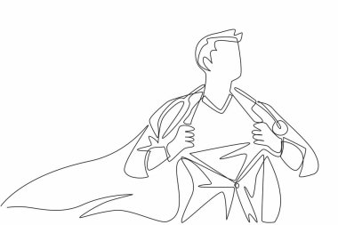 Tek sıra halinde bornoz ve kanat takan erkek doktor. Gerektiğinde her zaman hazır olması gereken bir işçi. Profesyoneller. Ulusal Süper Kahramanlar Günü. Devamlı çizgi tasarımı grafik çizimi