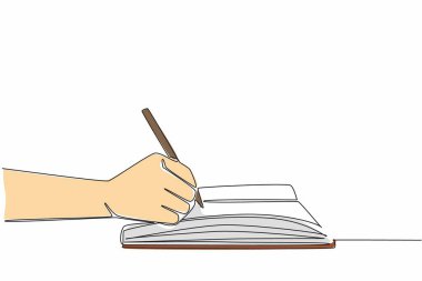 Kalın bir kitabın üzerine kalem kullanarak sürekli el yazısı çiziyorsun. Düzyazı hazırlıyorum. Romantik şiirler. Hayat hikayeleri yazıyorum. Yazar. İmza. Kelime Ustası Günü. Tek çizgi çizimi tasarım vektör çizimi