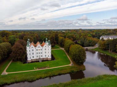 Drone aerial view of the beautiful white castle of Ahrensburg. High quality photo clipart