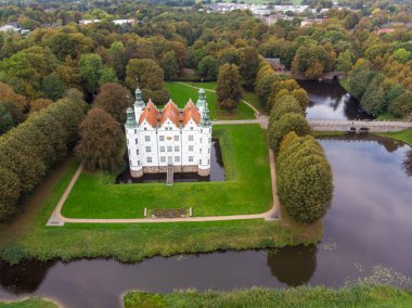 Drone aerial view of the beautiful white castle of Ahrensburg. High quality photo clipart