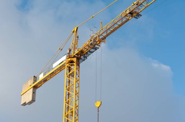 Gökyüzü arka planında yalnız sarı bir vinç.