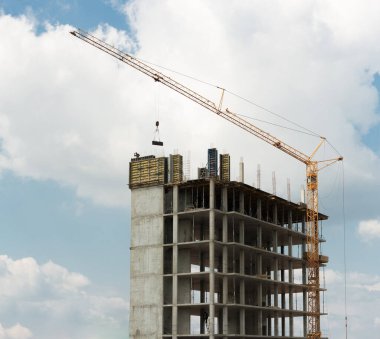 Kule vinci inşaat alanındaki yapısal elementi besliyor.