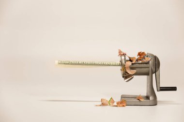 Bir bileyicide kırıntılı bir not enflasyonu ve paranın değerini sembolize eder.