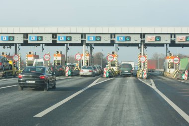 Poland - 12.20.2018. Gates for toll motorways in Europe clipart