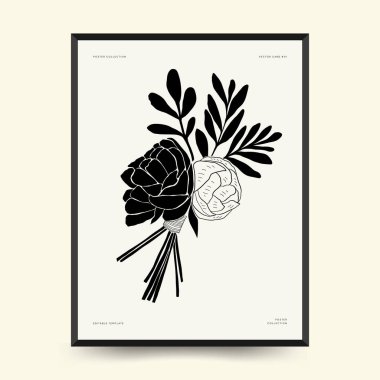 Abstract floral posters template. Modern Botanical trendy black style. Vintage flowers. Ink wall  art.
