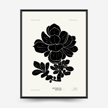 Abstract floral posters template. Modern Botanical trendy black style. Vintage flowers. Ink wall  art.
