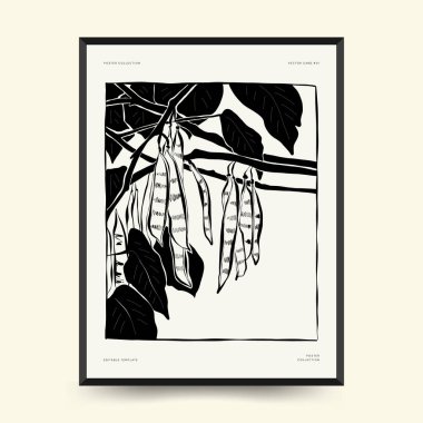 Abstract floral posters template. Modern Botanical trendy black style. Vintage flowers. Ink wall  art.