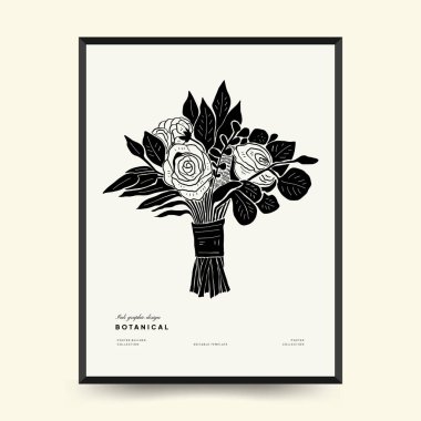 Abstract floral posters template. Modern Botanical trendy black style. Vintage flowers. Ink wall  art.