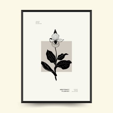 Abstract floral posters template. Modern Botanical trendy black style. Vintage flowers. Ink wall  art.