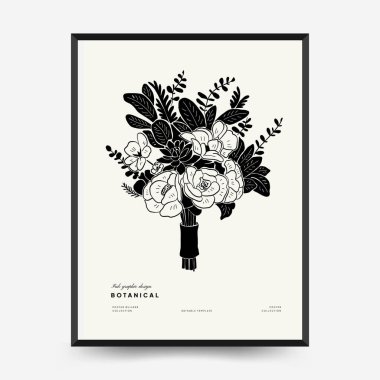 Abstract floral posters template. Modern Botanical trendy black style. Vintage flowers. Ink wall  art.