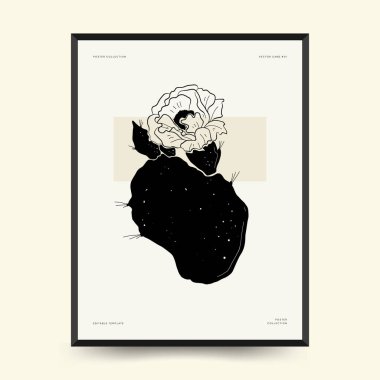 Abstract floral posters template. Modern Botanical trendy black style. Vintage flowers. Ink wall  art.