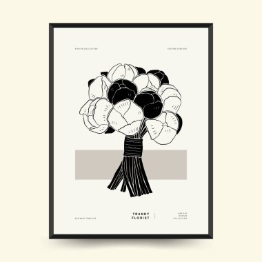 Abstract floral posters template. Modern Botanical trendy black style. Vintage flowers. Ink wall  art.