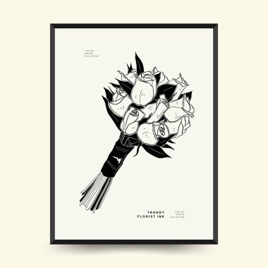 Abstract floral posters template. Modern Botanical trendy black style. Vintage flowers. Ink wall  art.