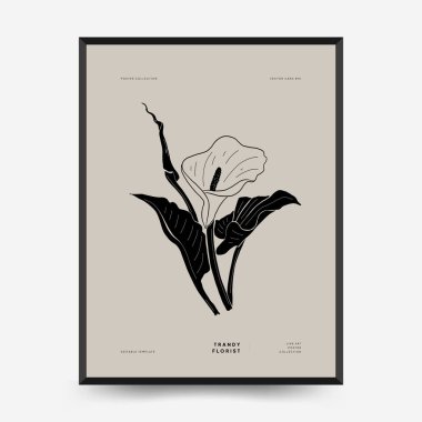 Abstract floral posters template. Modern Botanical trendy black style. Vintage flowers. Ink wall  art.