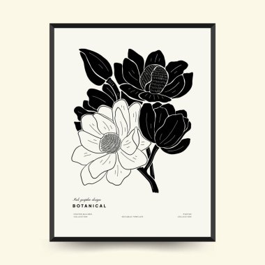 Abstract floral posters template. Modern Botanical trendy black style. Vintage flowers. Ink wall  art.