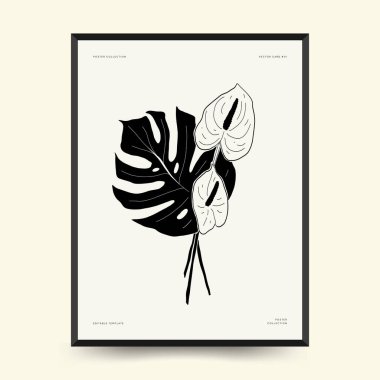 Abstract floral posters template. Modern Botanical trendy black style. Vintage flowers. Ink wall  art.