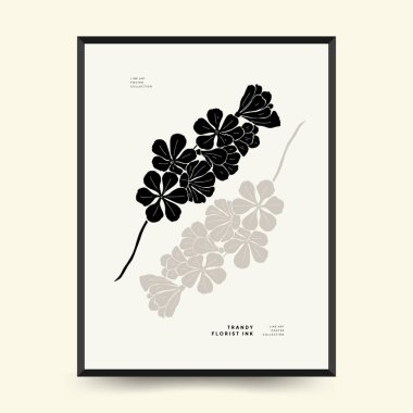 Abstract floral posters template. Modern Botanical trendy black style. Vintage flowers. Ink wall  art.