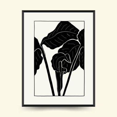 Abstract floral posters template. Modern Botanical trendy black style. Vintage flowers. Ink wall  art.
