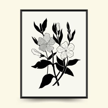 Abstract floral posters template. Modern Botanical trendy black style. Vintage flowers. Ink wall  art.