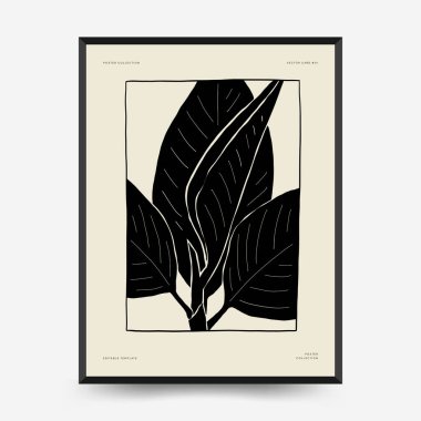 Abstract floral posters template. Modern Botanical trendy black style. Vintage flowers. Ink wall  art.