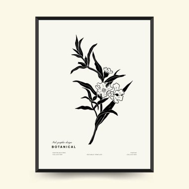 Abstract floral posters template. Modern Botanical trendy black style. Vintage flowers. Ink wall  art.