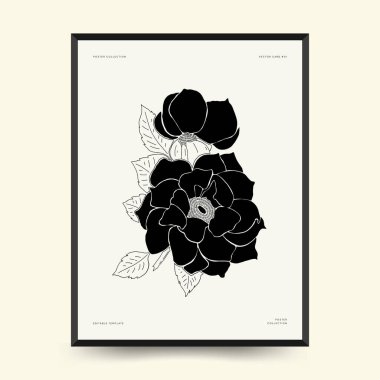 Abstract floral posters template. Modern Botanical trendy black style. Vintage flowers. Ink wall  art.