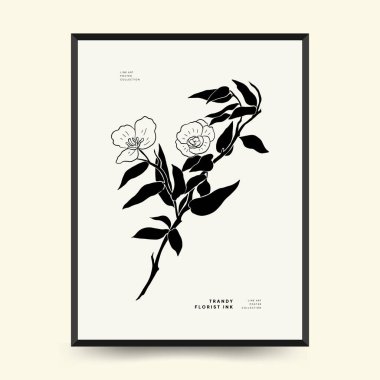 Abstract floral posters template. Modern Botanical trendy black style. Vintage flowers. Ink wall  art.