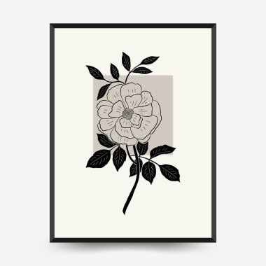 Abstract floral posters template. Modern Botanical trendy black style. Vintage flowers. Ink wall  art.