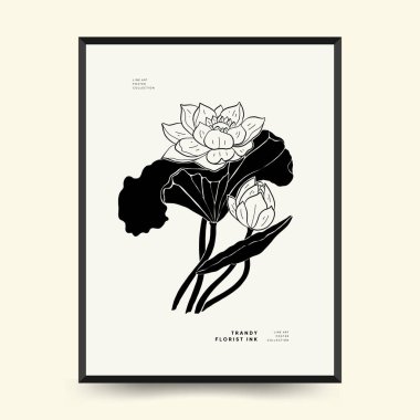 Abstract floral posters template. Modern Botanical trendy black style. Vintage flowers. Ink wall  art.
