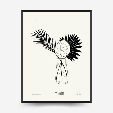 Abstract floral posters template. Modern Botanical trendy black style. Vintage flowers. Ink wall  art.