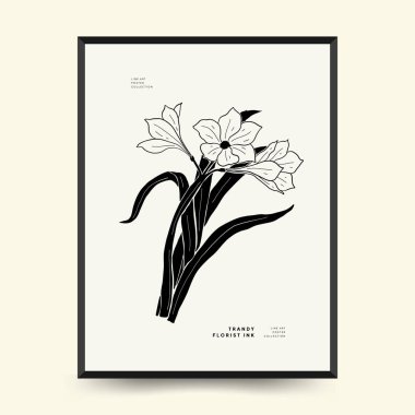 Abstract floral posters template. Modern Botanical trendy black style. Vintage flowers. Ink wall  art.