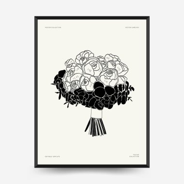 Abstract floral posters template. Modern Botanical trendy black style. Vintage flowers. Ink wall  art.