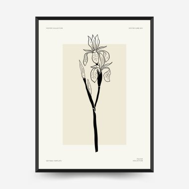 Abstract floral posters template. Modern Botanical trendy black style. Vintage flowers. Ink wall  art.