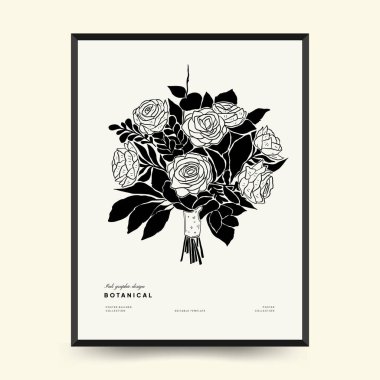 Abstract floral posters template. Modern Botanical trendy black style. Vintage flowers. Ink wall  art.