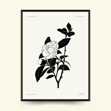 Abstract floral posters template. Modern Botanical trendy black style. Vintage flowers. Ink wall  art.