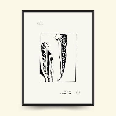 Abstract floral posters template. Modern Botanical trendy black style. Vintage flowers. Ink wall  art.