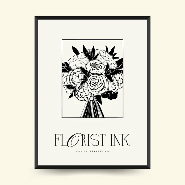 Abstract Floral Posters Template Modern Botanical Trendy Black Style Vintage — Vetor de Stock