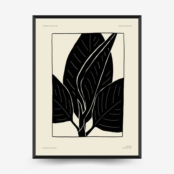 Abstract Floral Posters Template Modern Botanical Trendy Black Style Vintage — Wektor stockowy