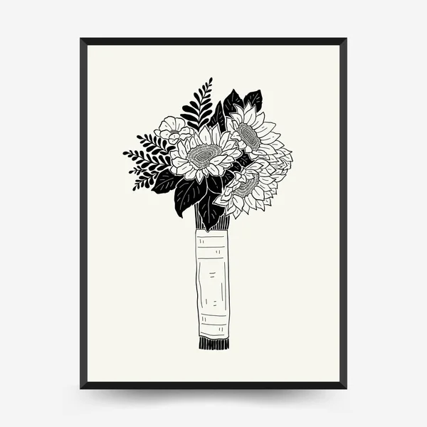 Abstract Floral Posters Template Modern Botanical Trendy Black Style Vintage — Stockvektor